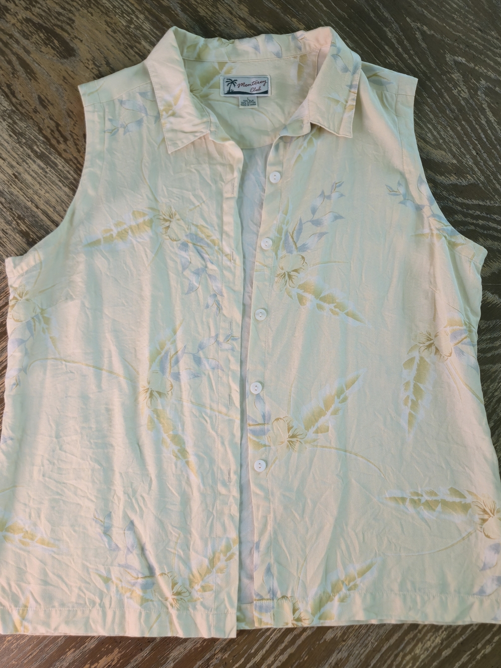 Monterey Club Silk Cotton Floral Sleeveless Button Up Blouse Top Size L